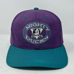 VINTAGE Anaheim Mighty Ducks Hat Cap SnapBack Purple NHL Logo Annco
